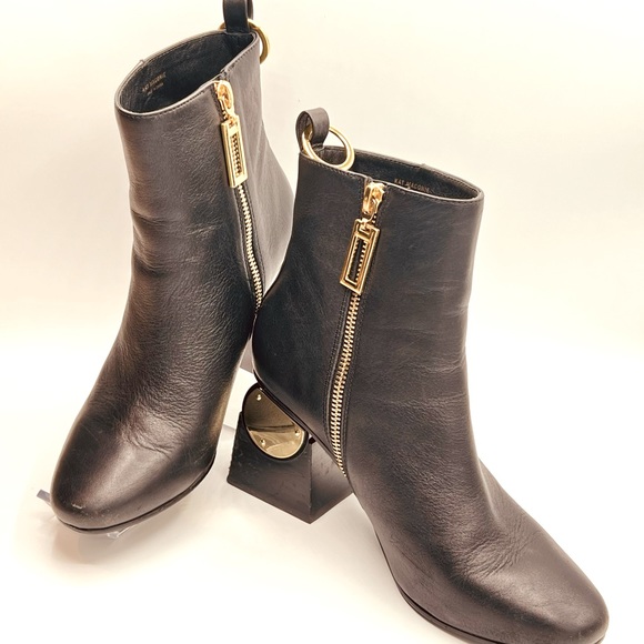 KAT MACONIE Black Leather Ankle Boots W/Gold Accent 3” Heel US6/EU37/ - Picture 11 of 15